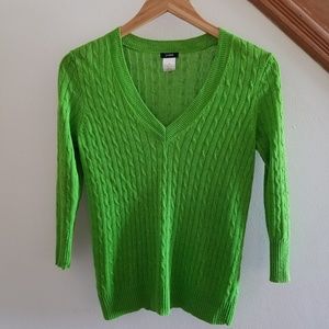 JCrew Kelly Green Linen Vneck Cable Sweater